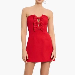 Chiara Bow Detail Strapless Crepe Minidress